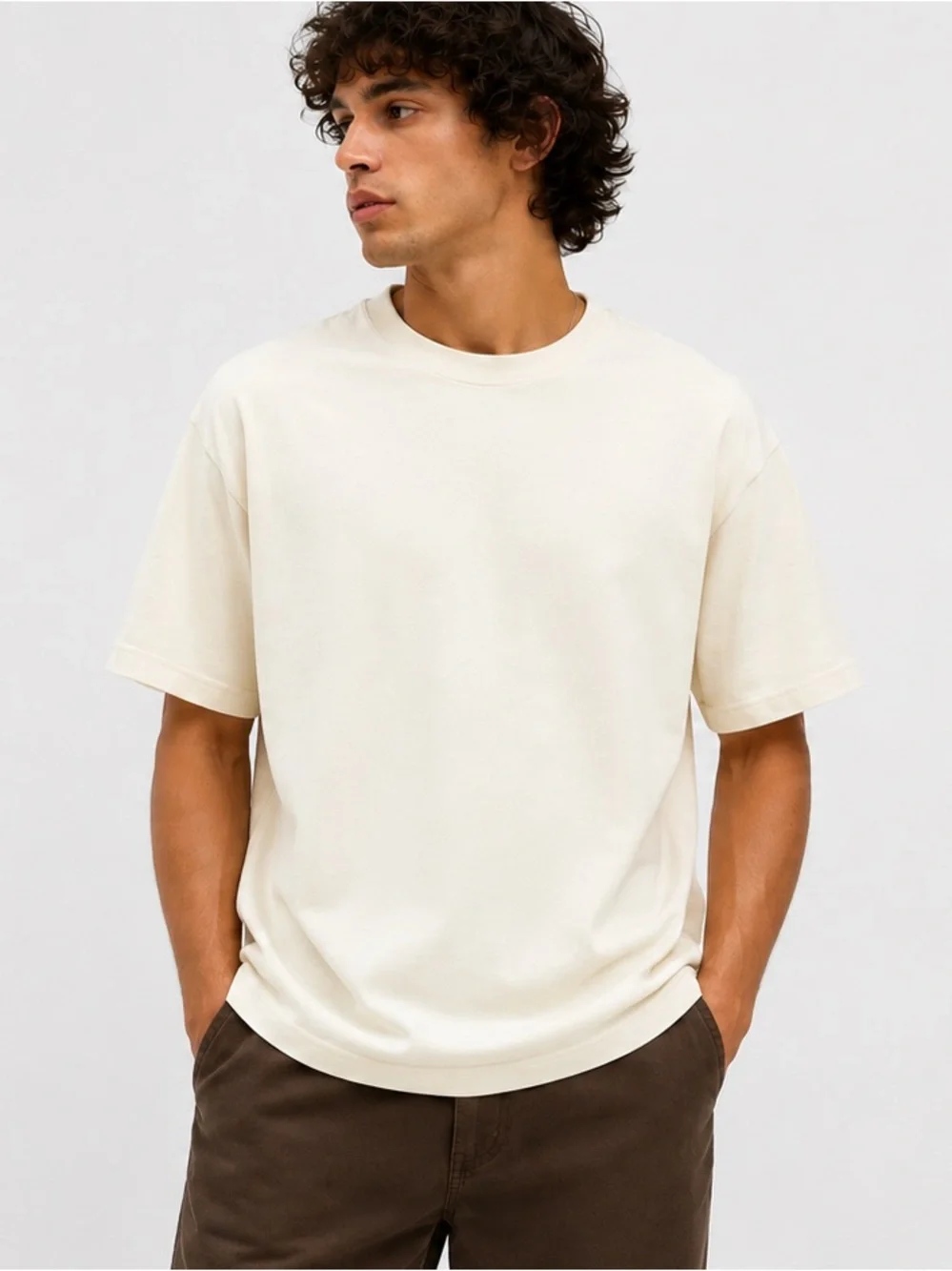 Stüssy Basic Crewneck T-Shirt Cream Off White 100% Cotton